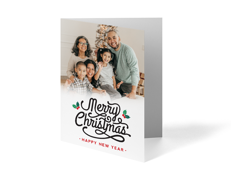 Folded Merry Christmas & Happy New Year Card - 1 Photo