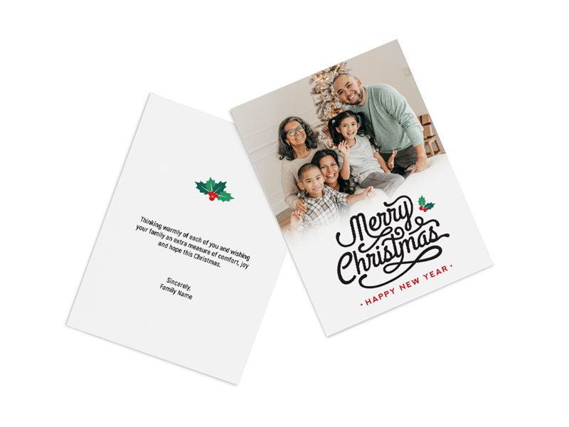 Flat Merry Christmas & Happy New Year Card - 1 Photo