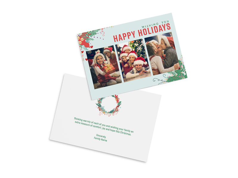 Flat Happy Holidays Wish Card - 3 Photos