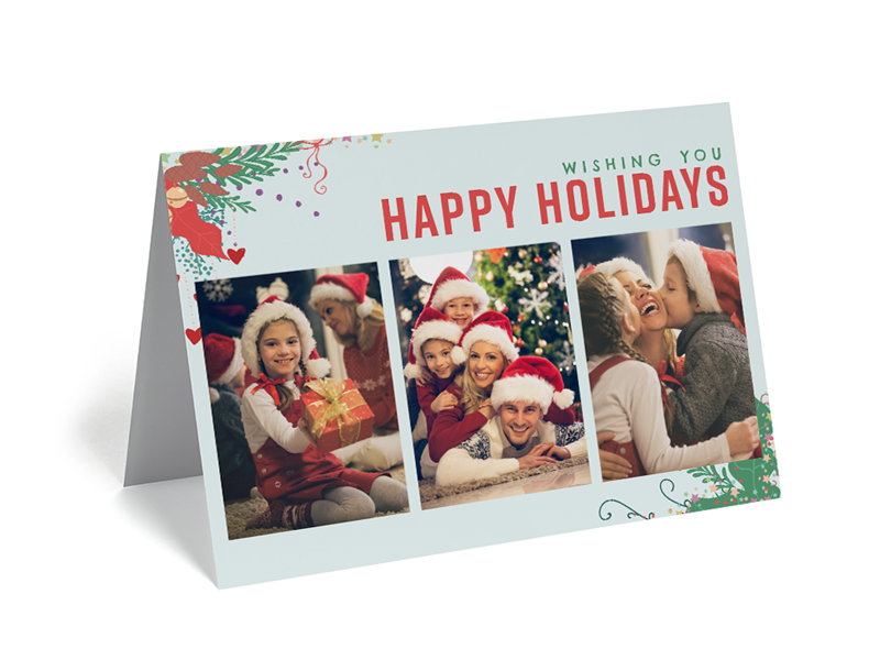 Folded Happy Holidays Wish Card - 3 Photos